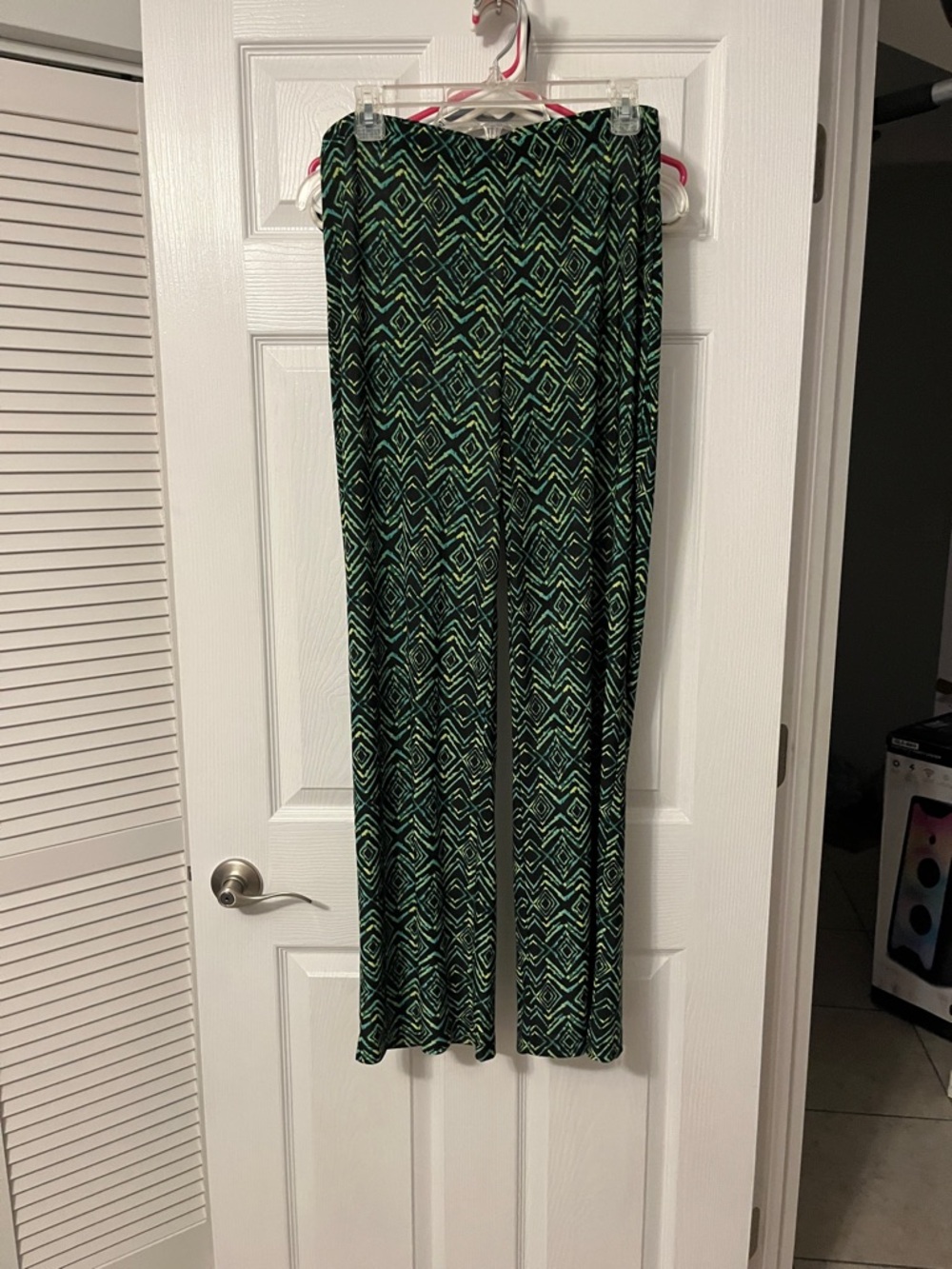 AGB Womens Green Geometric Wide-Leg Pants size L